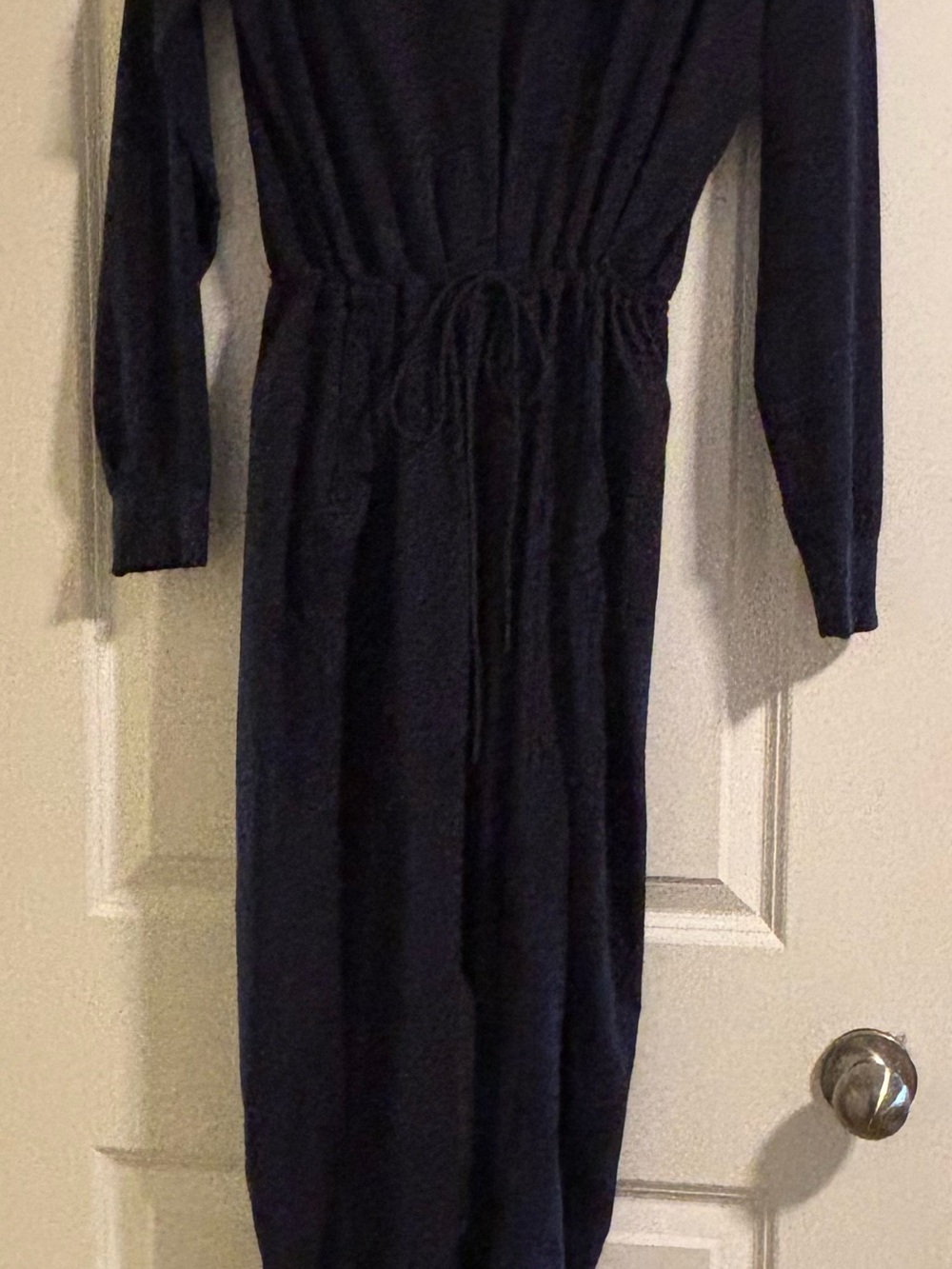 Athleta Black Long-Sleeve Drawstring Waist Midi Dress